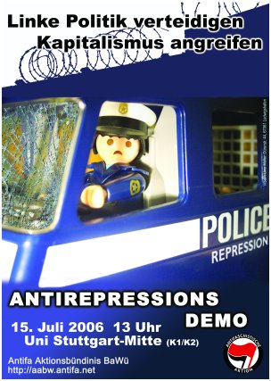 Flyer zur Antirepressionsdemo am 15.7.2006 in Stuttgart
